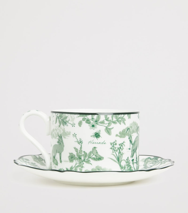 Harrods bone china espresso cup and saucer toile parakeet (British brand)