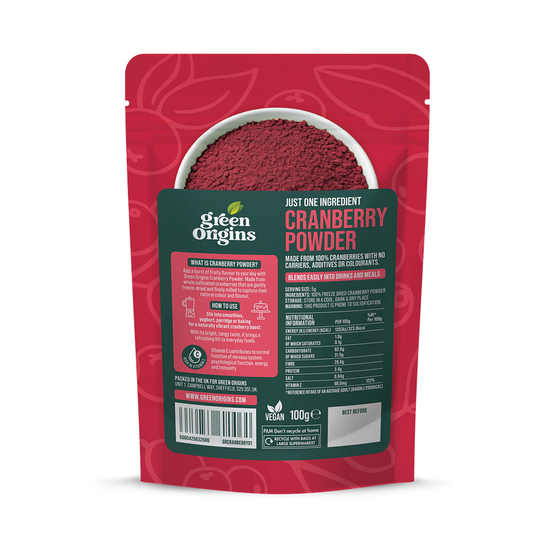 Green Origins freeze dried cranberry powder 100g, UK version
