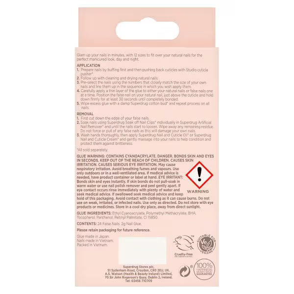 Superdrug Studio Fancy French False Nails White Tip 24 piece (British brand)