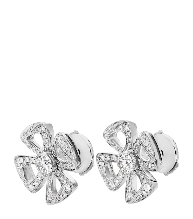 Bvlgari Fiorever white gold diamond stud earrings, imported from the UK