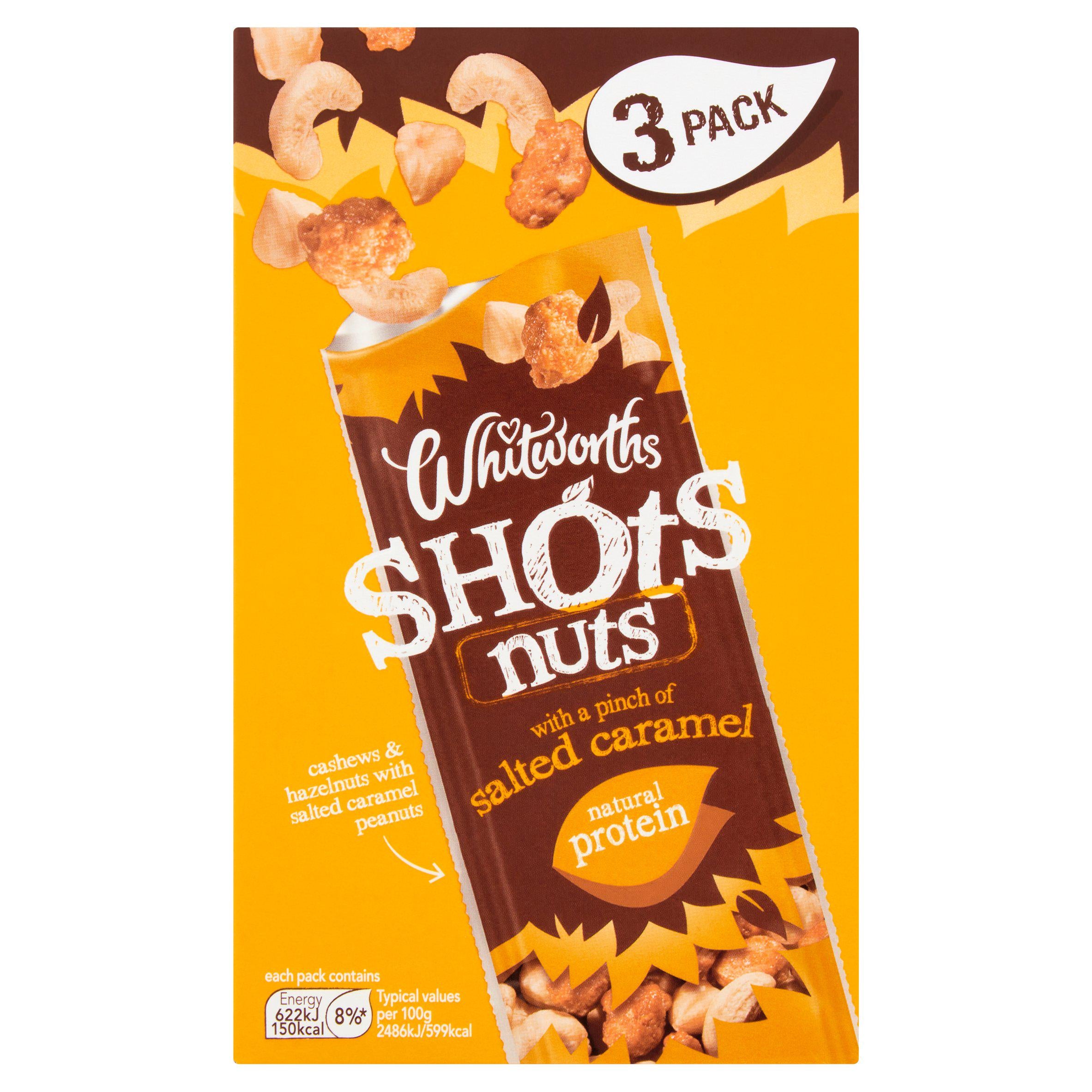 Whitworths Shots 3 Snack Pack Salted Caramel Nuts 3x25g GOODS Sainsburys