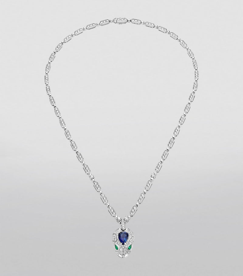 Bvlgari Serpenti Seduttori necklace white gold with diamonds emerald sapphire (British brand)