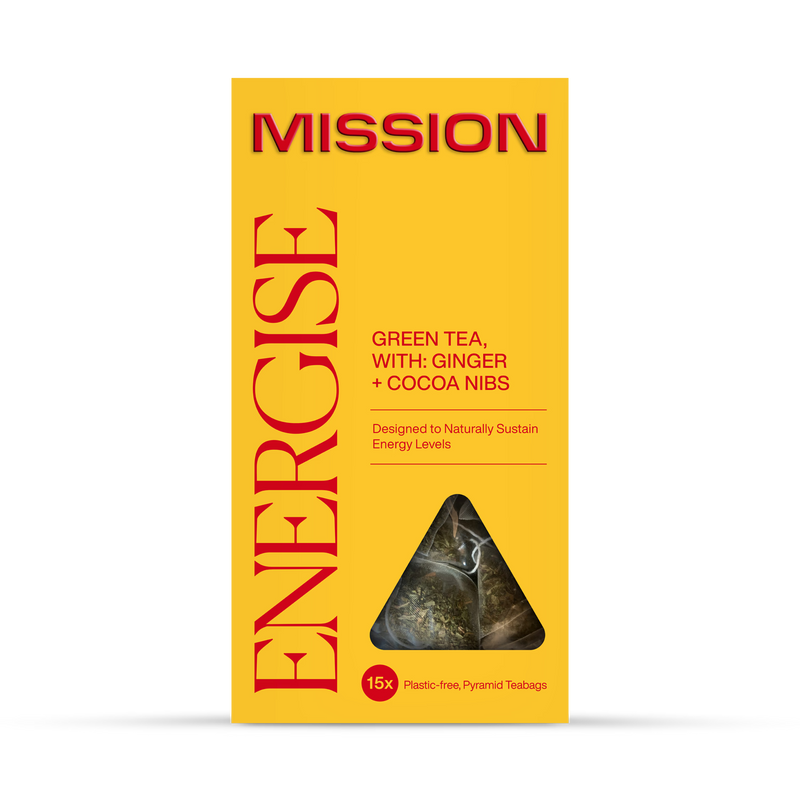 Mission green tea with cocoa nibs and ginger 15 tea bags - British product