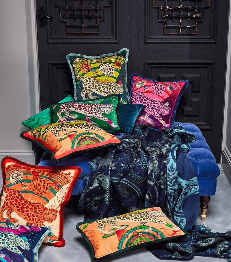 Emma J Shipley velvet snow leopard cushion 46cm x 46cm - British product