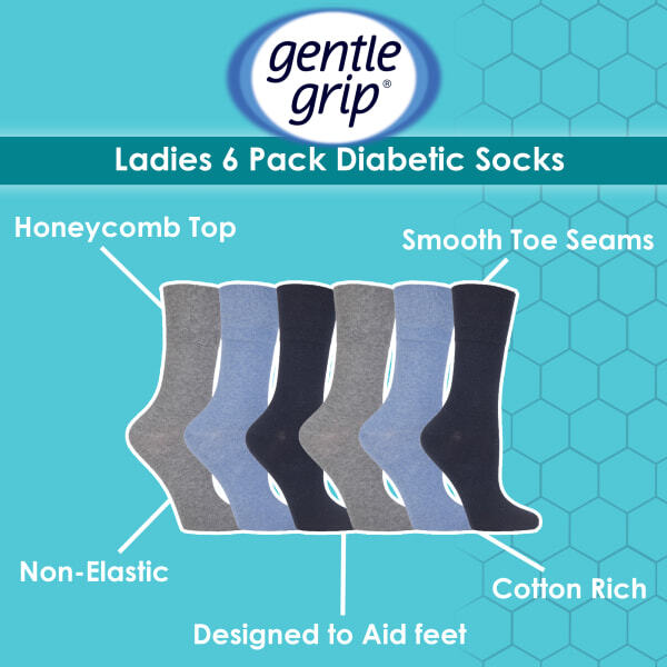 Gentle Grip 6 Pairs Ladies Diabetic Socks