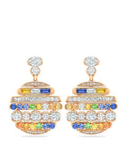 Boodles drop earrings in rose gold with diamonds, sapphires and tsavorite, UK version