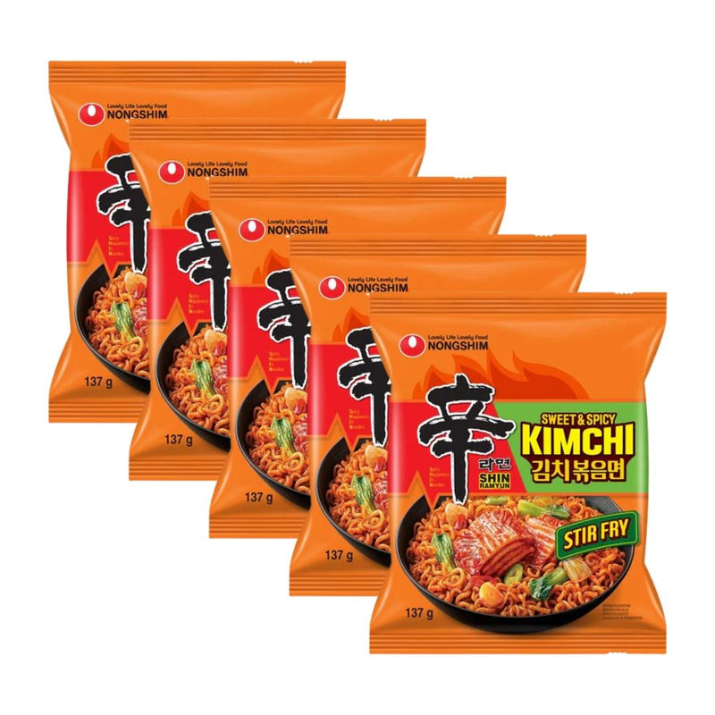 Nongshim stir-fried noodles kimchi flavour multipack (British brand)