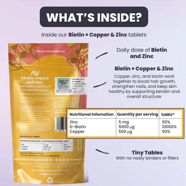 Our Remedy biotin supplement Copper Zinc 60 tablets, UK version