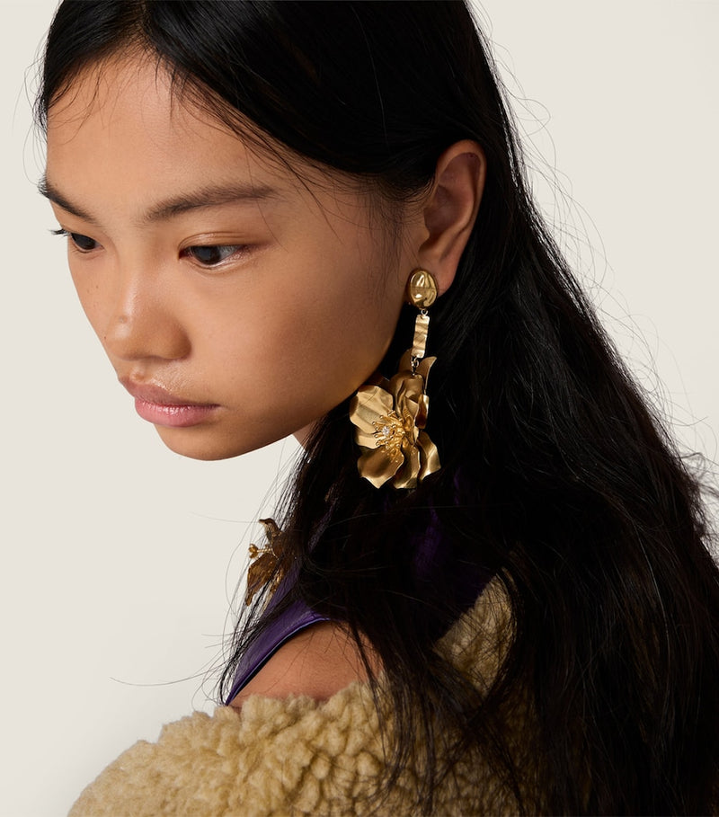Miu Miu floral drop clip-on earrings with delicate flowers, UK version