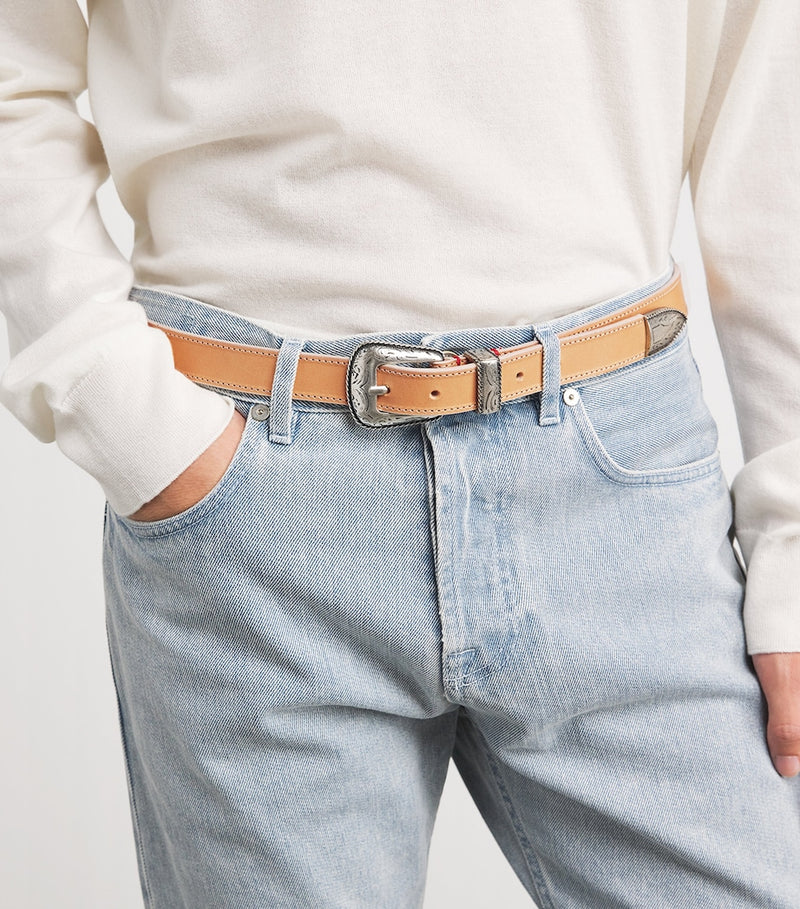 Eleventy nubuck leather belt 3cm width with silver buckle (British brand)