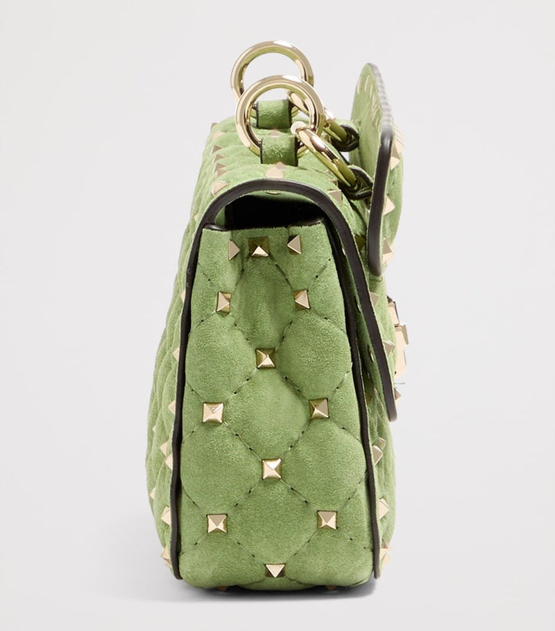 Valentino Garavani Rockstud Spike suede shoulder bag small, imported from the UK