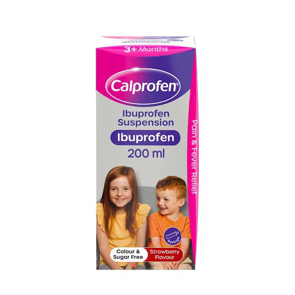 Calprofen Ibuprofen Suspension Strawberry 200ml - British product