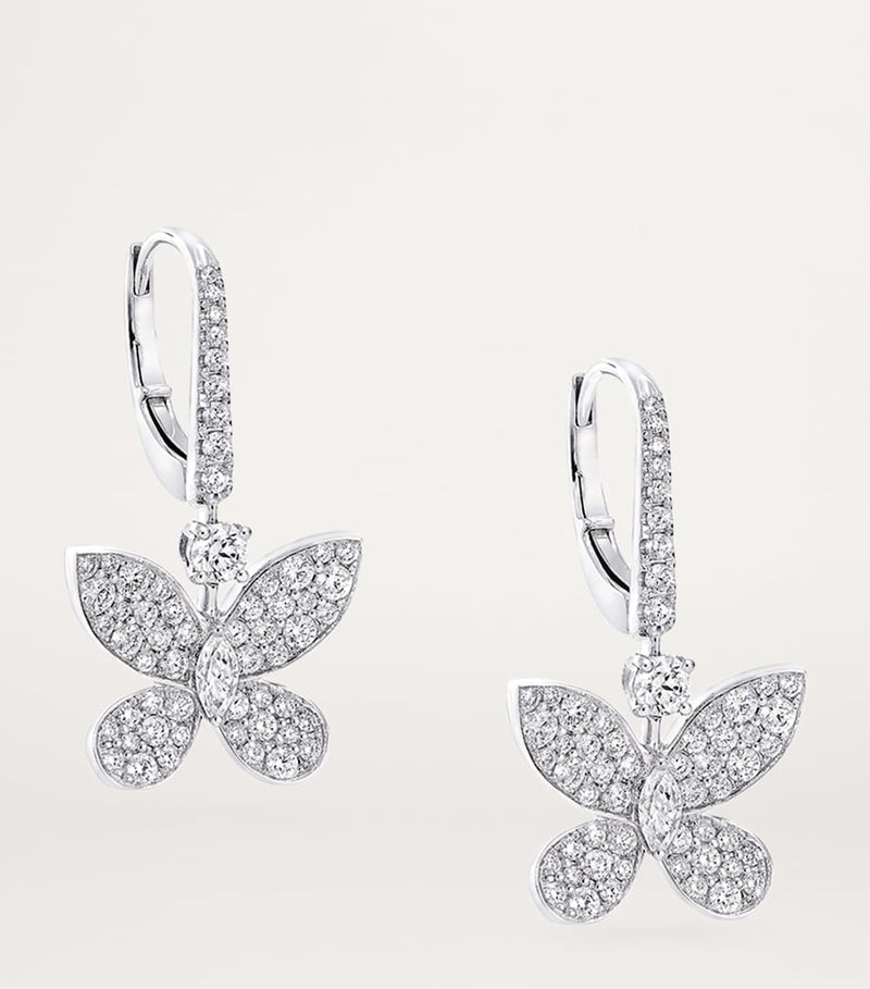 Graff white gold diamond butterfly drop earrings - British product