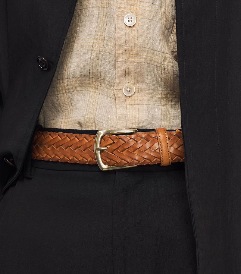 Elliot Rhodes handwoven braided leather belt 3.5cm, imported from the UK