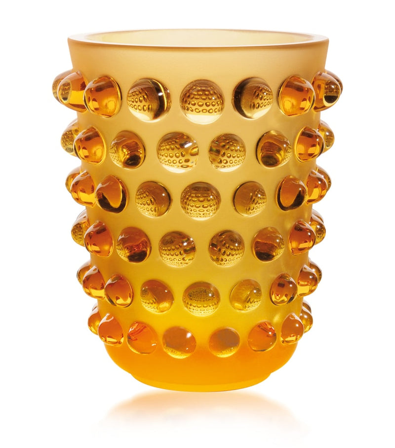Lalique Mossi crystal vase with frosted design 21cm, UK version
