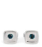 Harrods Sterling Silver Cufflinks with Blue Topaz Stone and Textured Square Design- Buy online at McGrocer