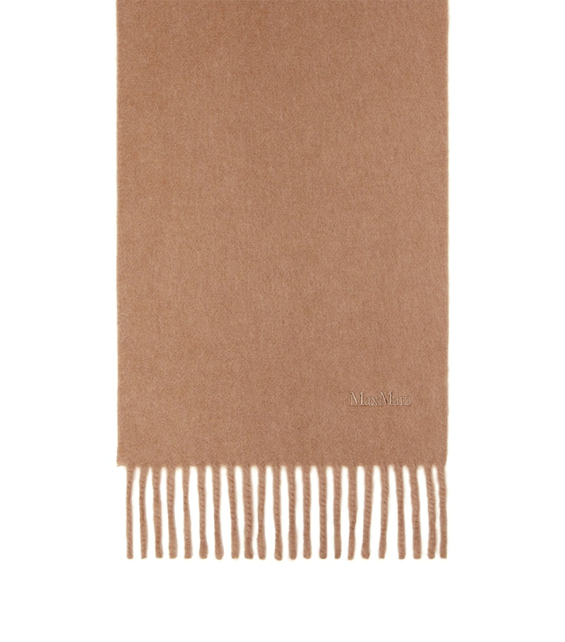 Max Mara wool fringed logo scarf, UK version
