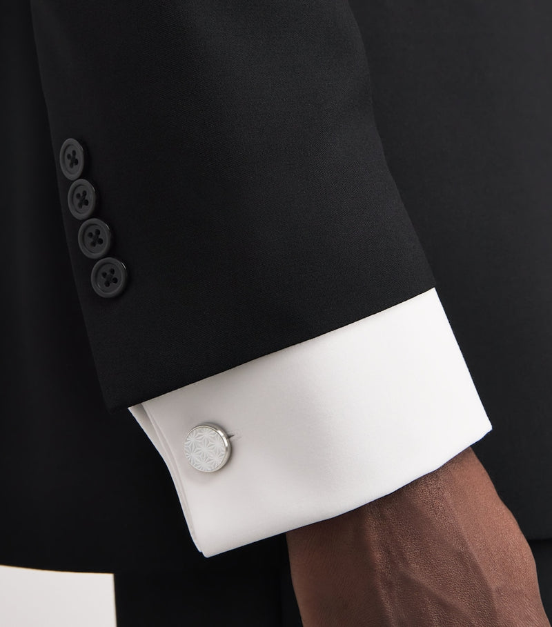 Tateossian mother-of-pearl asanoha cufflinks studs set, imported from the UK