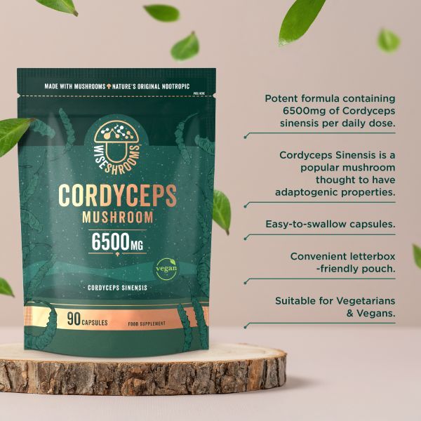 Wiseshrooms Cordyceps 2000mg vegan capsules 90 count, UK version