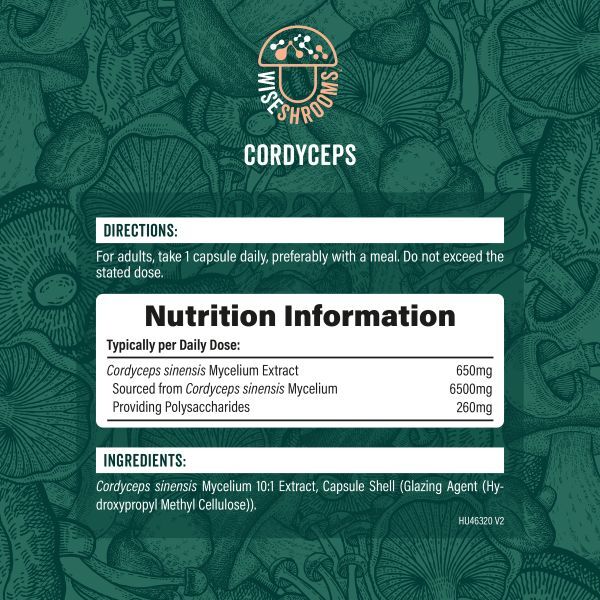 Wiseshrooms Cordyceps 2000mg vegan capsules 90 count, UK version
