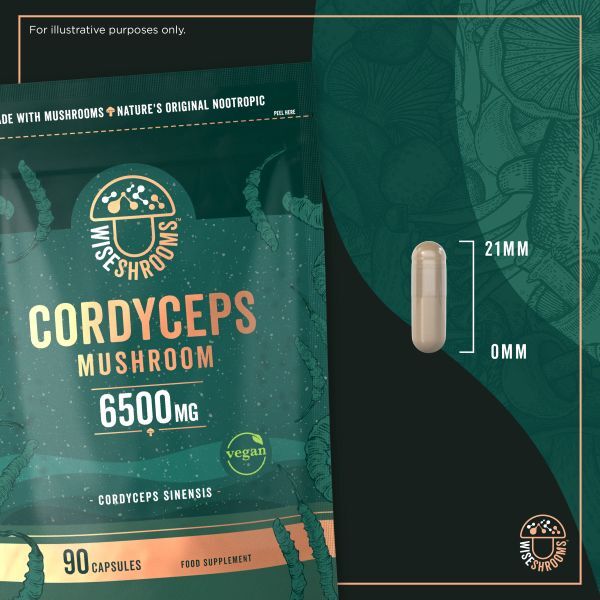 Wiseshrooms Cordyceps 2000mg vegan capsules 90 count, UK version