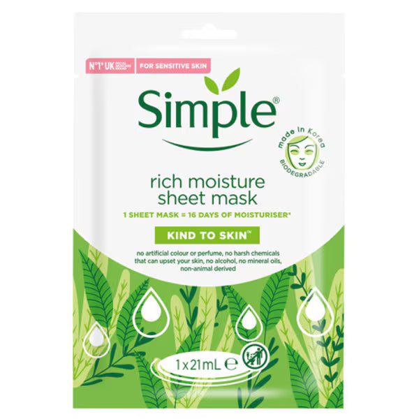 Simple Rich Moisture Sheet Mask 21 ml (British brand)