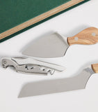 Harrods cheese and wine set with olivewood handles and stainless steel knives, UK version