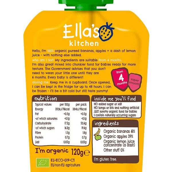 Ella's Kitchen Organic Bananas Apples 4m+ 120g - British product