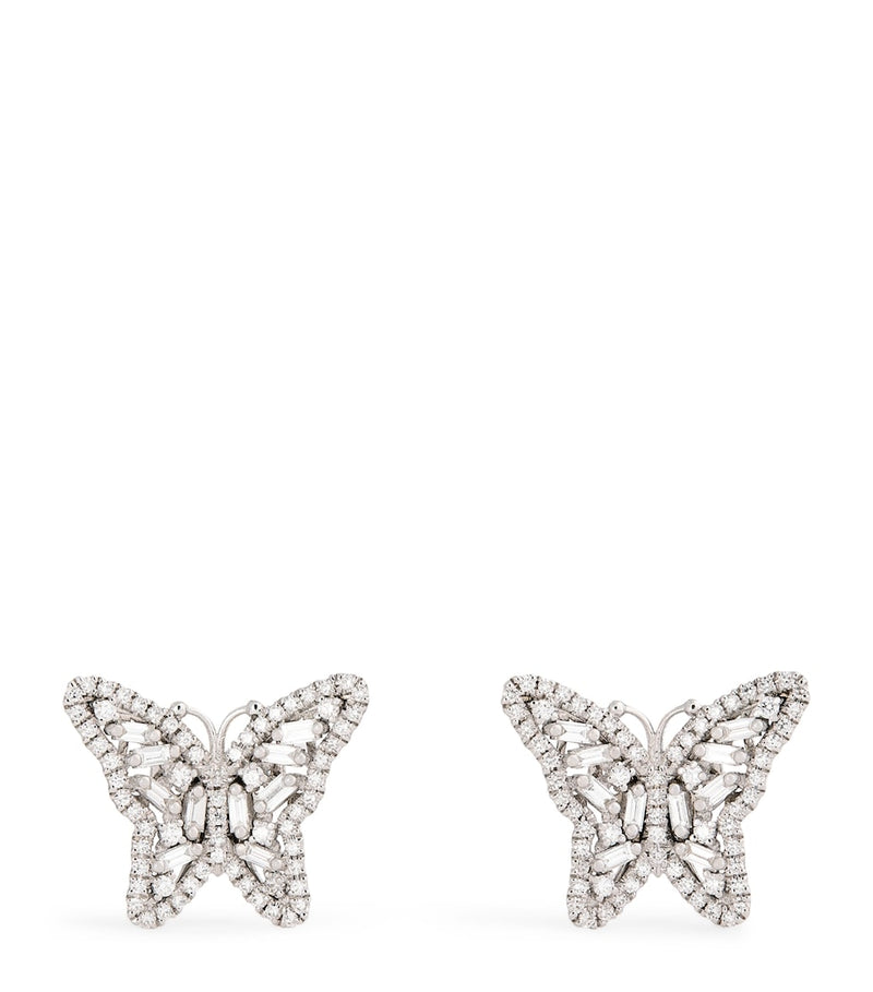 Suzanne Kalan diamond butterfly stud earrings in 18kt white gold (British brand)