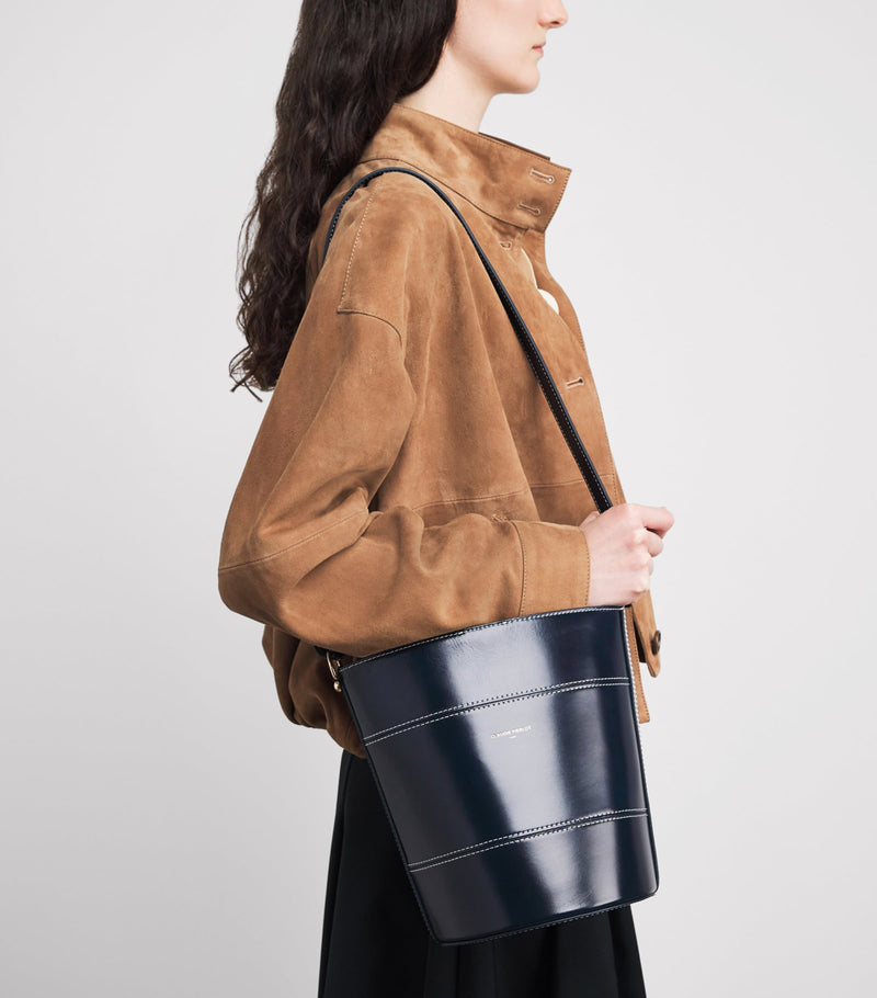 Claudie Pierlot calfskin bucket bag gold-tone logo (British brand)