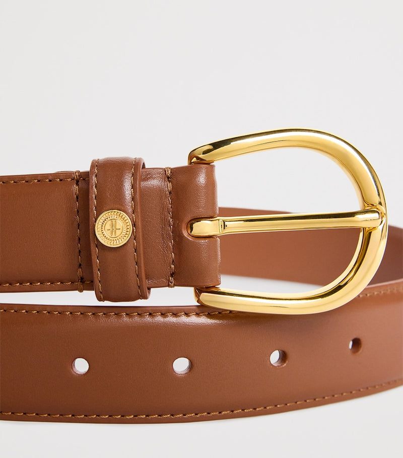 Harrods leather belt with gold-tone H-branded stud (British brand)