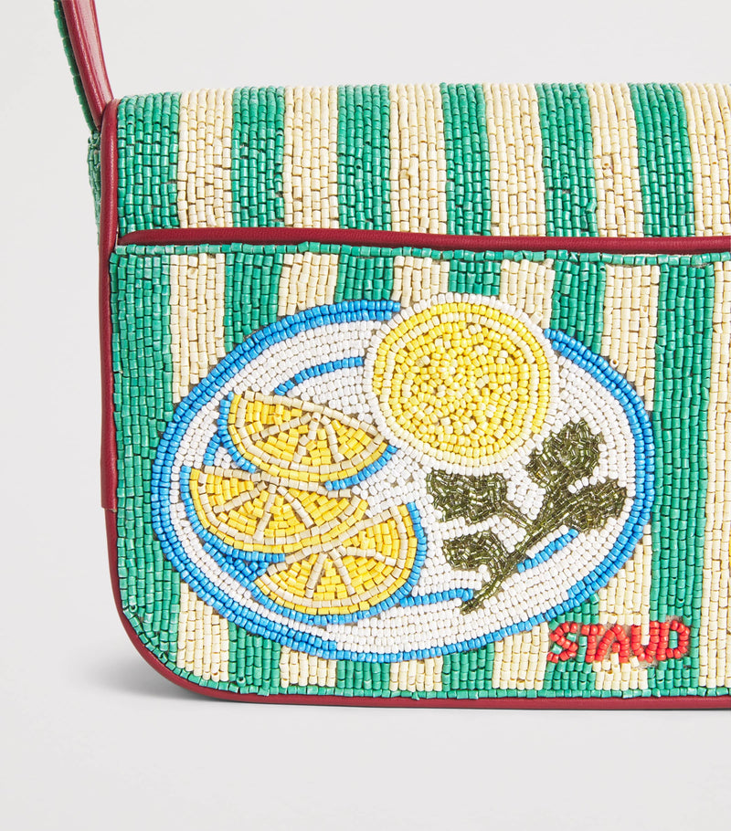 STAUD beaded Tommy shoulder bag with lobster embroidery (British brand)