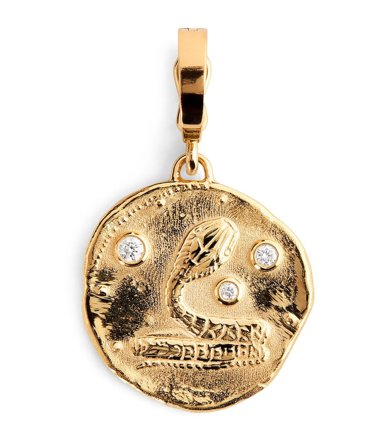 Azlee yellow gold diamond snake coin charm - British product