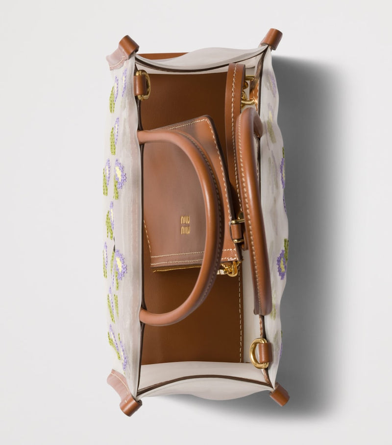 Miu Miu embroidered floral mesh top-handle bag, UK version