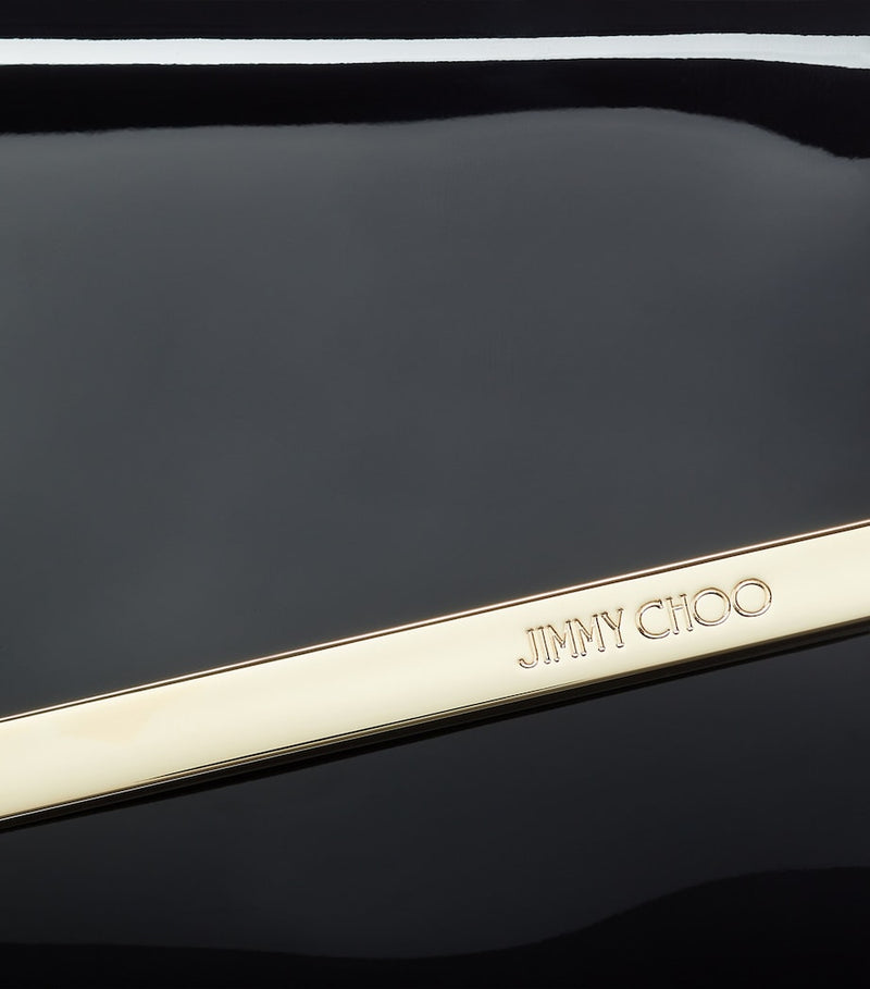 Jimmy Choo Emmie patent clutch bag with chain strap, UK version