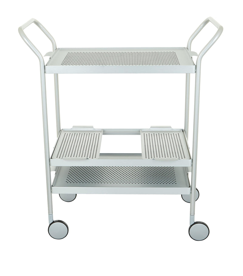 Kaymet aluminium serving trolley with two tiers and wheels, UK version
