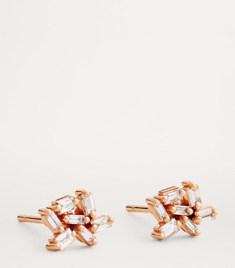 Suzanne Kalan rose gold diamond cluster stud earrings, UK version