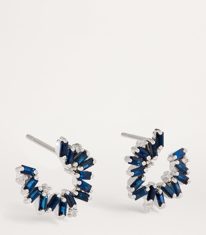 Suzanne Kalan blue sapphire spiral earrings in white gold, imported from the UK