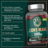 Wiseshrooms Lions Mane gummies 2000mg 60 count, UK version