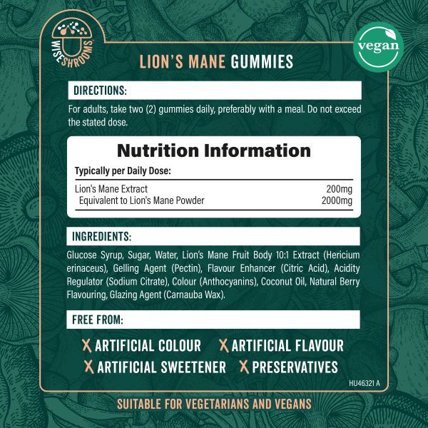 Wiseshrooms Lions Mane gummies 2000mg 60 count, UK version