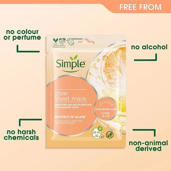 Simple Protect N Glow Sheet Mask 1 count biodegradable cotton (British brand)
