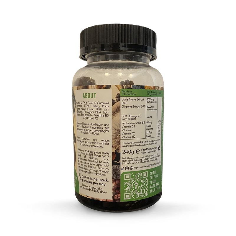Grass & Co. Lion's Mane gummies lemon elderflower 60 (British brand)