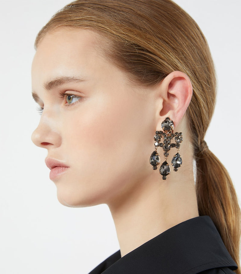 Max Mara embellished chandelier earrings gold tone crystals, imported from the UK