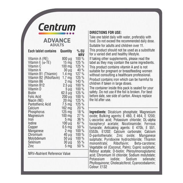 Centrum Advance Multivitamins & Minerals Tablets 100 per pack