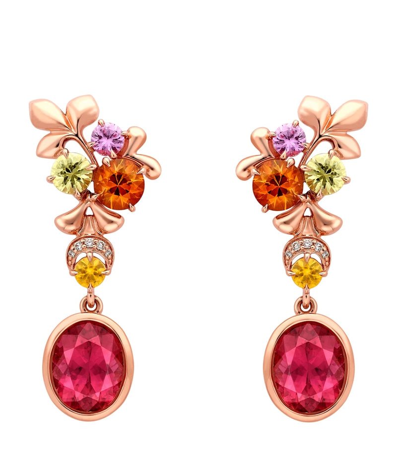 Boodles rose gold earrings with diamonds and tourmalines - British product