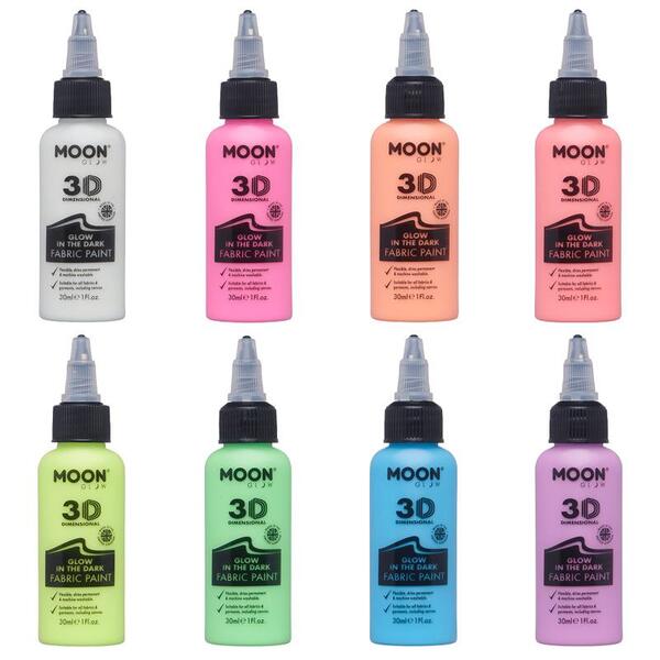 Moon Glow Fabric Paint Set of 8, imported from the UK