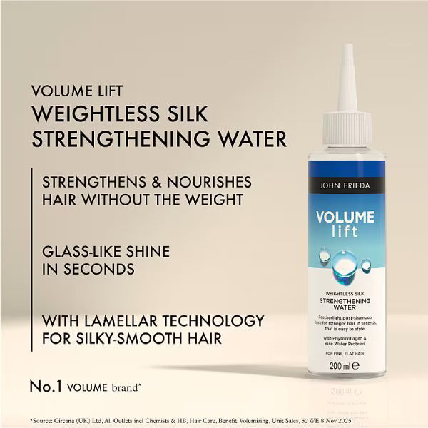 John Frieda Volume Lift Strengthening Water 200ml, imported from the UK