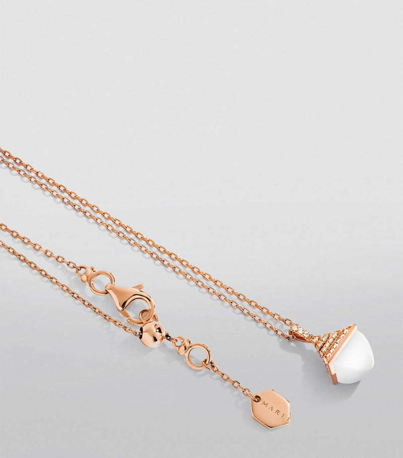 Marli New York rose gold diamond white agate pendant, UK version