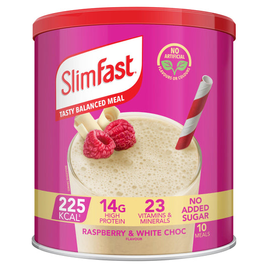 SlimFast Meal Replacement Shake Powder Tin Raspberry & White Chocolate Flavour 10 meals 365g