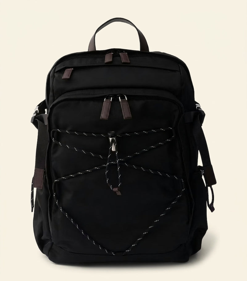 Prada Re-Nylon drawstring backpack with leather trims, imported from the UK